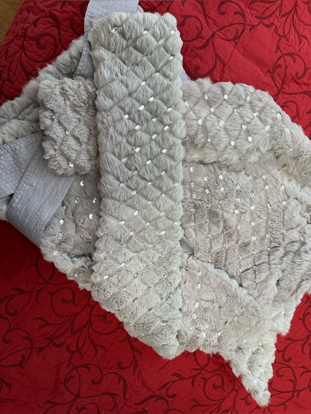 Sheri Bodell Silver Natural Rabbit Fur Belted Teddy Jacket - Picture 9 of 11